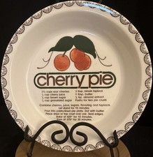 Vtg 1970s Ceramic Cherry Pie plate Recipe, Baking Dish 10”Retro Kitchen Decor picture