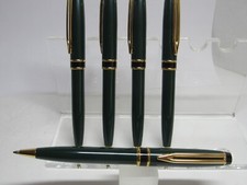 LOT OF`5 TERZETTI METAL GREEN EXPERT BALLPOINT PEN-HEAVY BRASS BODY+VELVET POUCH picture