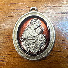 Vintage St. Anthony “Pray for Us” Oval Christian Medal Pendant , Red Background picture
