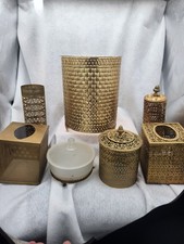 Vtg Hollywood Regency Gold Filigree Bathroom Vanity Set Matson Stylebuilt MCM 8 picture