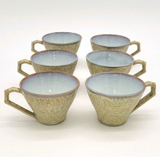 Set of 6 Japanese Okinawa Dematisse Blue Glaze Embossed Stoneware Coffee Cups picture