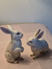 2 Vtg Lefton Porcelain White Bunny Rabbits w/ Pink Eyes Figure #H880 picture