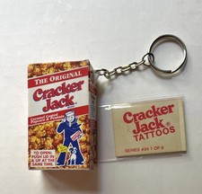Cracker Jack Box Keychain 2-1/4 X 1-1/2 Plastic + Vtg Cracker Jack Tattoos picture