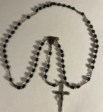 Vintage Italian Catholic Rosary Beads Crucifix Black Beads Made In Italy picture