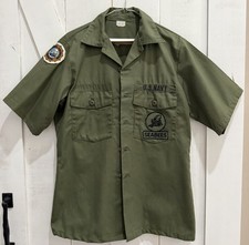 Vintage US Navy Seabees Military Utility Shirt Mens OG 507 Fighting Bee Patch picture