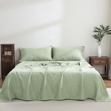 100% France Linen Sheets 4 Pcs Set 1 Flat Sheet 1 Fitted Sheet 2 Pillowcases picture