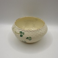 Belleek Ireland Shamrock Basketweave Open Sugar Bowl Vintage Trinket Dish Irish picture