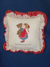 Vintage Girl And Teddy Throw Pillow Ruffle Eyelet Lace Shabby Chic Nursery Decor picture