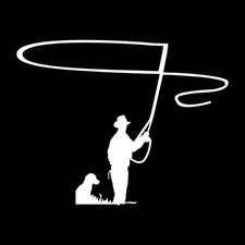 Fly Fisherman Fishing Dog Decal Sticker White Die Cut Vinyl picture
