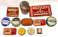 Antique VINTAGE First Aid Advertising MEDICINE Pharmacy TIN Box Container Lot picture