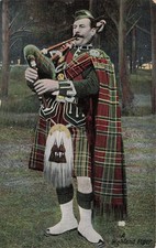 Scottish Bagpipe Tartan Traditional Costume Highland Piper Vtg Postcard 29A picture