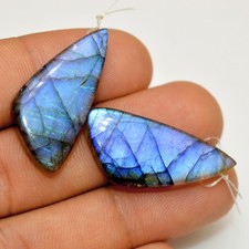 38Cts Natural Labradorite Cabochon Gemstone Side Drill Earring Pair 30x11mm #P77 picture