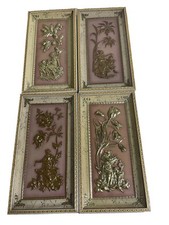Antique 1950s Four Seasons Metalcraft Pictures 15x8” Cupid Woman Gold Pink READ picture