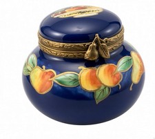 NWOB France Limoges Peint Main Inkwell Dark Blue With Fruit Box W/ COA picture
