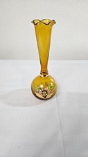 Vintage amber floral hand painted ruffel top 8 in vase picture