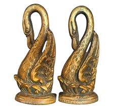 Pair of Vintage Beautiful Quality Solid Brass Swan Bookends Made in England  picture