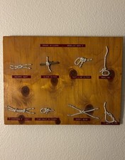 Vintage 70’s Boy Scouts Handmade Webelos Den 3 Knot Tying Display Board picture