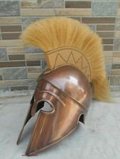 Copper Finish Corinthian Reenactment Greek Spartan Helmet Yellow Plume Design  picture