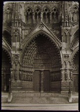 Glass Magic Lantern Slide AMIENS CATHEDRAL DOOR C1900 PHOTO FRANCE  picture