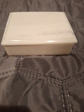 Vintage Italian Alabaster Marble Trinket Box White Hingeless Solid Heavy 4.5