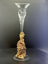 Vintage Mid-Century Gold Ormolu & Twisted Glass Taper Candle Holder Grapes Motif picture