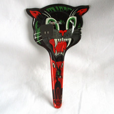 Vintage 1950's Halloween Black Cat Tin Litho Noise Maker Clapper US Metal Toy Co picture