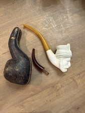 Vintage Handcarved Meerschaum Tobacco, Smoking Pipe, Case And Extra Stem picture