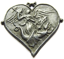 Antique St Michael Archangel Pewter Heart Pilgrims Badge or Holy Medal Medieval picture