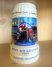 Bay Meadows 1993 Limited Edition Horse Racing Ceramic Beer Stein Seabiscuit picture