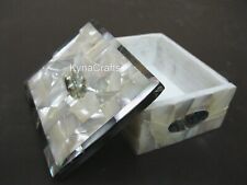 4 x 3 Inches White Marble Jewelry Box Mother of Pearl Overlay Work Cosmetic Box picture