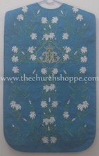 Marian Blue Roman Chasuble Fiddleback Vestment & 5pc mass set AM embroidery picture
