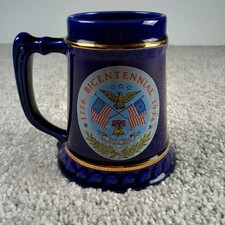 Vintage 1976 US Bicentennial Woodcliff Lake Fire Dept Cobalt Blue Beer Stein Mug picture