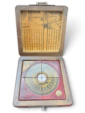 Vintage Chinese Feng Shui Luopan Compass Red Lacquer Wood Box 5.5