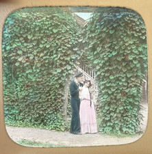 1908 DeWitt Wheeler Magic Lantern Slide Romantic Couple Garden Hand Colored picture