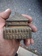 Vtg 1930s Fort Snelling Minneapolis MN Cast Iron Paperweight Gold Gilt Outpost picture