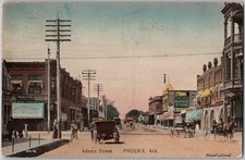 Antique 1911 Postcard Adams Street Phoenix Arizona Hand Colored Horse Buggy picture