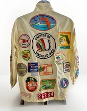 Vintage 1970s HOLIDAY RAMBLER Sz M Shirt Jacket Filled w/ RALLY TRAVEL PATCHES picture