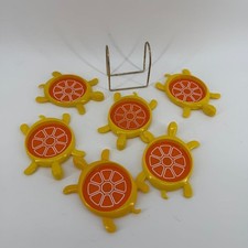 Vintage Turtle Coaster Set Unisex OS Yellow Excellent MCM Retro 6pc Caddy picture