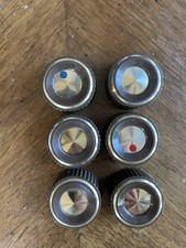 Lot of 6 Vintage Ham Radio Control Knobs Brown Chrome Set Screw Red Blue Dots picture