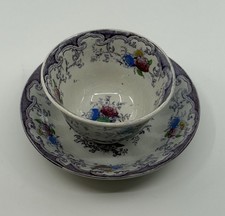Antique Edward Challimor Florilla Pattern Ironstone Handleless Cup And Saucer  picture