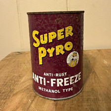 vintage Super Pyro Anti-Rust Antifreeze metal can, likely from the 1950s–1960s. picture