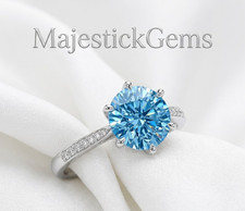1 Ct Lab Grown Diamond Ring Sterling Silver Blue Round Cut VVS1 Certified picture