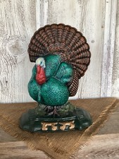 Vintage Cast Iron Painted Turkey Strut Door Stop Thanksgiving Fall 13