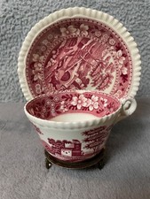 Vintage Copeland Spode’s Tower Teacup Saucer Red Transferware England Bone picture