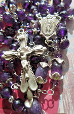 Estate Rosary w Swarovski Vintage Jet/Fushia Beads .925 SS Blest picture