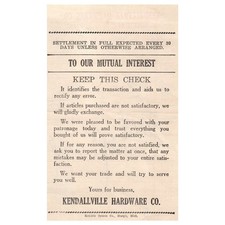 Antique Kendallville Hardware Co. Letterhead Receipt Campbell Banta Indiana AD8 picture