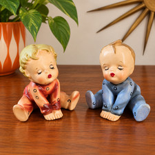 Vintage 1959 Holt Howard Kissing Babies Salt Pepper Shakers Stamped Japan MCM picture