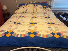 Double Wedding Ring Quilt Vintage 78 X 72 picture