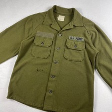 Vtg 70s US Army OG-108 Wool Blend Cold Weather Field Shirt Medium Olive Green picture