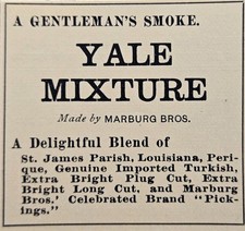 1893 Marburg Bros Yale Mixture Print Ad - A Gentleman's Smoke Delightful Blend picture